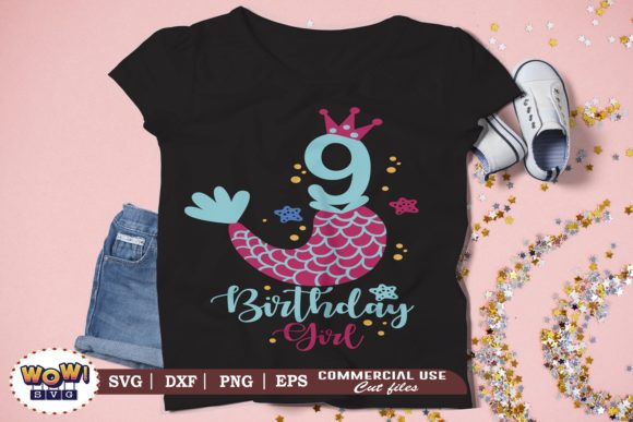 Ninth Birthday Girl SVG: Graphics for Illustrations
